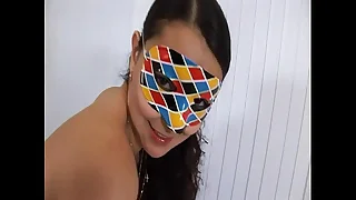 Young dirty masked girl has solo sex accelerate a camera